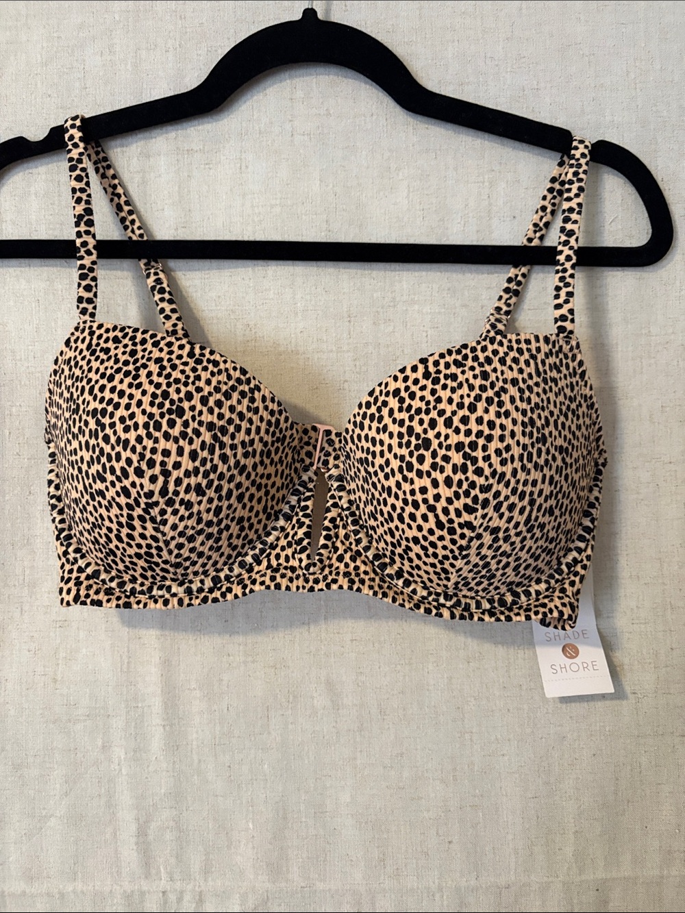Dotted Animal Print Underwire Bikini top in Beige and Black